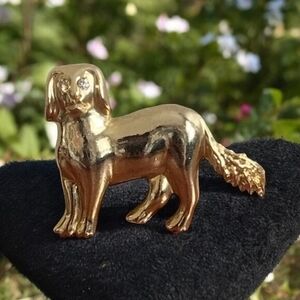 Vintage Cavalier King Spaniel Rhinestone Dog Brooch Pin 1.5"x1.25" Gold Tone VG
